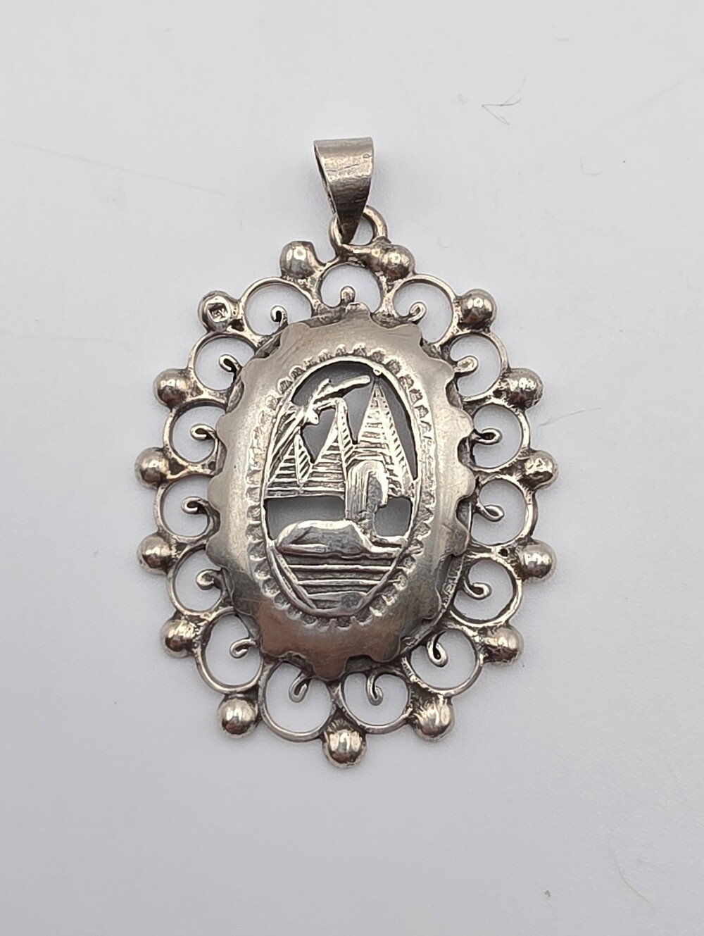 Mid-Century Vintage Egyptian Silver Engraved Pendant